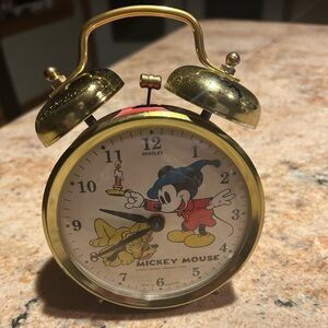 Vintage 1960’s Bradley Double Gold Bells Red Mickey Mouse Alarm Clock Keeps time